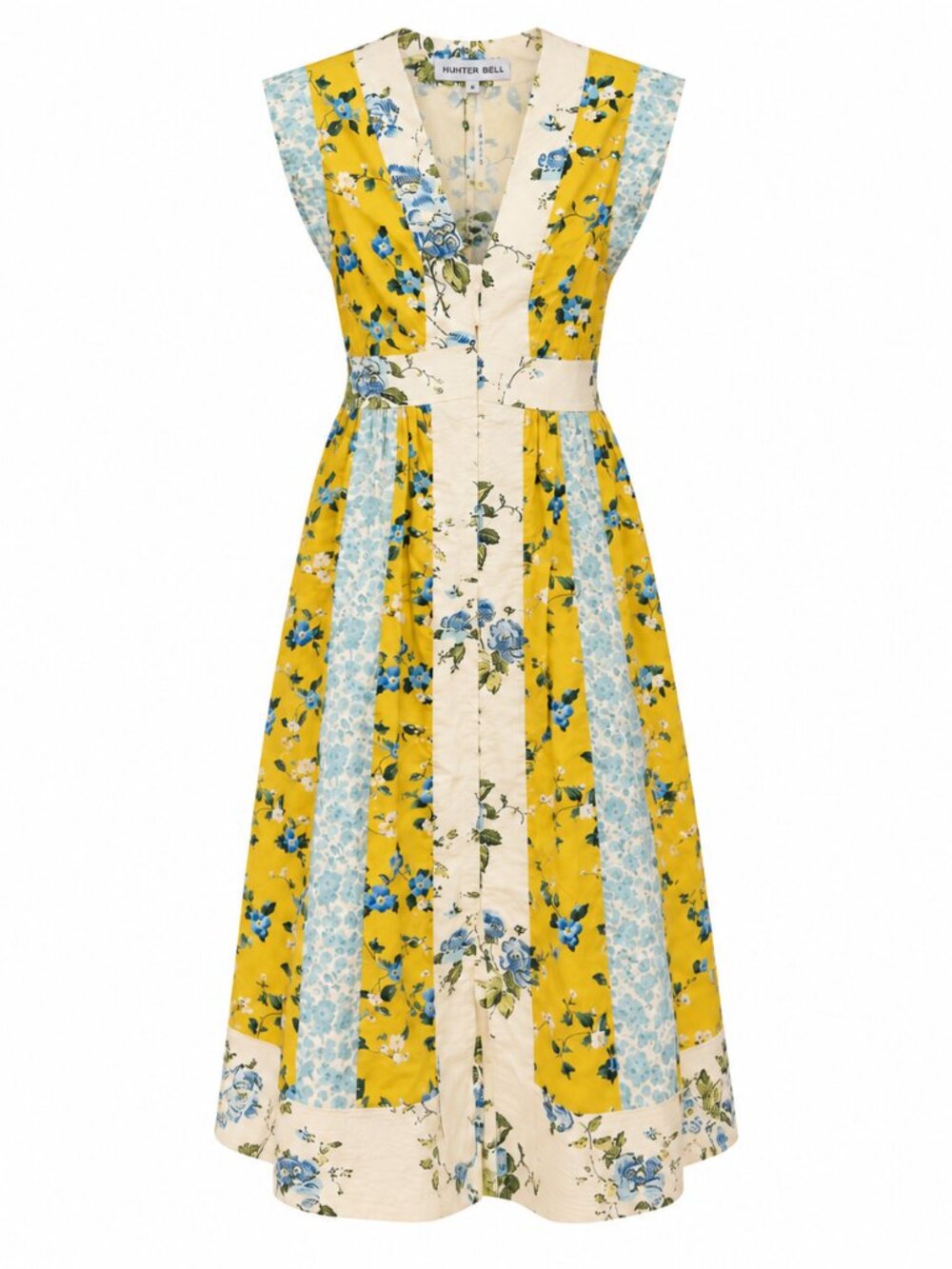 Hunter Bell April Dress in Middleton Meadow Mix, Spring 2026 — V-neck midi, fron